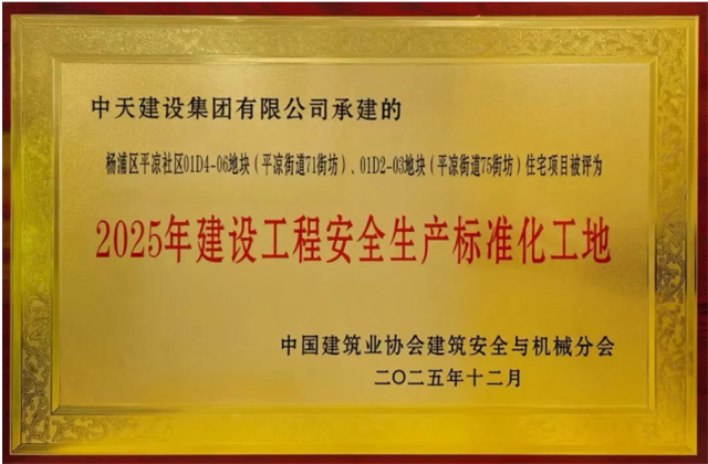 中天控股集團承建9個項目列為2025年建設工程安全生產(chǎn)標準化工地學習交流項目獎項